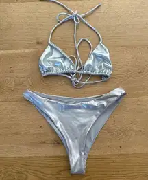 Meshki - Bambi Triangle Halter Bikini Top & Cheeky Bottoms in Silver