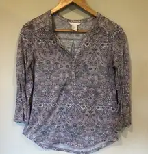 H&M Floral Pattern Henley 3/4 Sleeve Closet Clear Out