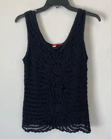 Black Crochet Bohemian Silk Blend Top Size XL