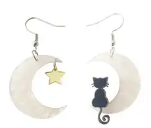 Exquisite Moon Cat  Design Asymmetric Dangle Earrings Elegant Sexy Style