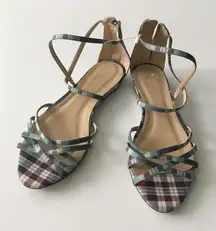 NEW JCREW Plaid Checks Print Ankle‎ Strap Sandals Womens Size 6