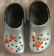 Silver Crocs with Classic Clogs with Jibbitz Charms