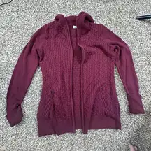 Aspen Berry Color Full Zip Cable Knit Sweater Size Small