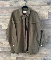 Nwt Olive Green Button Up Oversized Shacket with Raw Hem