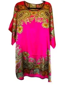 Tian Bao Gong  silk tunic large oversized pink paisley floral  Japanese brand