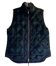 J. Crew Quilted Plaid Down Puffer Vest Women's size S Blue Green