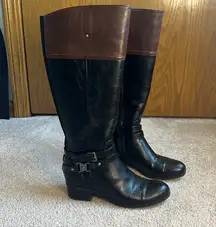 Trinee Faux Leather Teo Tone Stretch Calf Riding Boots   Size 6