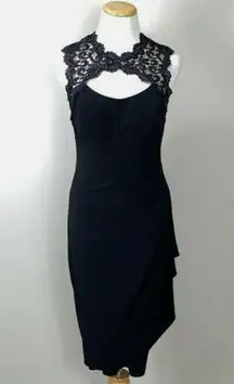 Cache Black Sheath Halter Lace Cocktail Dress 0