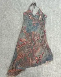 VTG Rampage Y2K halter dress rose celestial floral medallion asymmetrical