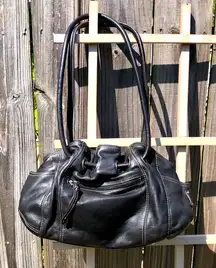 Vintage Tignanello Large Black Leather Shoulder Purse Bag