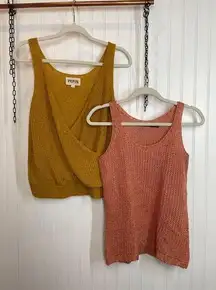 Ralph Lauren Linen Blend Tank & Pepin Mustard Sleeveless Wrap Top Bundle Size S