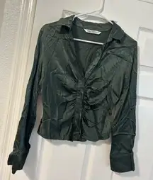 ZARA Satin Green Blouse Button-Up