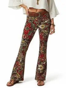 NWT Cato Paisley Flare Pants Womens S Red Multicolor Boho 70s Stretch Festival