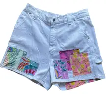 Vintage Lee Dungarees Floral Embroidered Patchwork Shorts Women’s White Waist 30