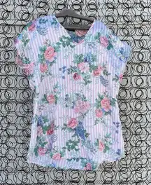 Vintage 90s Sleep Solutions Pastel Floral Slinky Sleep Shirt Blouse