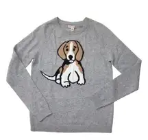 Philosophy NWT  Cashmere in Flannel Gray Brown Beagle Dog Crewneck Sweater S