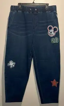 Disney Parks- Her Universe Mickey Mouse Pull On Denim Pants Retro Patch- Size XL