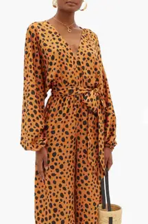 Jumpsuit Blake Long Sleeve Wide Leg Satin Leopard Cheetah Print L NWT New