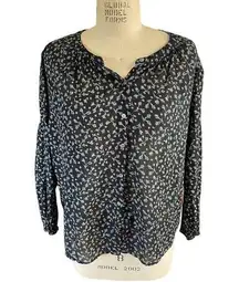 Velvet Floral Button Down Floral Blouse Balloon Sleeve Size Large