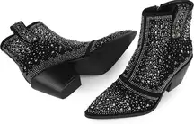 Sparkling Black Studded Ankle Boots