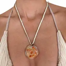 Pink and white jade rose pendant necklace