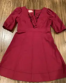 PHOEBE COUTURE A line Burgandy stitch detail short sleeve mini swing dress sz 10