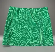 White Fox Boutique Mini Skirt Green Zebra Print Slit Stretch Casual Large