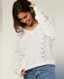 O'Neill Chelle Cream White V-Neck Cotton Sweater