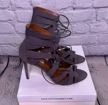 Steve Madden Grey Leather Bae Strappy High Heel Sandals sz 11