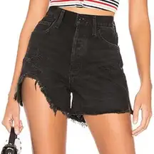 Agolde Dee Seeker Black Distressed Cut Off High Rise Denim Jean Shorts Size 26