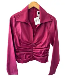 Tadashi Shoji Collared‎ V-Neck Blouse Top Pink Size 10 NWT