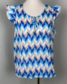 Roberta Roller Rabbit Women's Chevron Blue Top Blouse Fluter Sleeve Size M