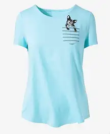 NEW Weekends by Chico’s Frenchie Stripe Front Pocket Tee in Aqua Pearl Size 2/L