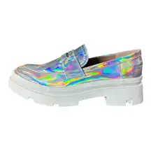 Steve Madden Holographic Platform Lawrence Loafers Chunky Silver Size 5 Girls