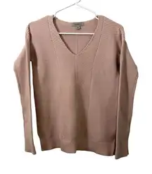 Calvin Klein Jeans tan neutral vneck sweater knit classic design ribbed sleeve