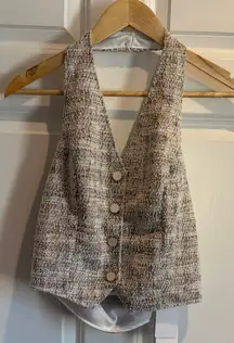 Women's Tweed Button Down Vest - Cream