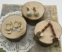 Set of (3) Gold-Tone Handmade Earrings  (1 hoop) (2) Beaded w/ Fish Hooks)
