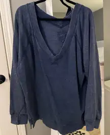 Aerie Navy Blue Washed V-Neck Sweatshirt