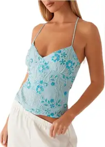 Blue Floral Embroidered Camisole