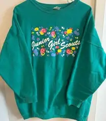 Junior Girl Scouts Floral Crewneck Teal Green Women’s XL Pullover Cotton Vintage