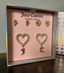 Juicy Couture Heart Crystal Earring Set with Initial Charms Gold Tone NWT