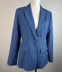 Stev Madden Women's Pinstripe Blue Jacket One Button Size M