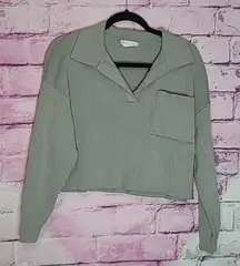 ALTAR'D STATE MOSS GREEN RIBBED KNIT V NECK CROPPED SWEATER TOP SMALL