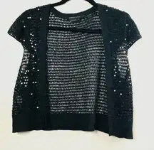 BCBGMaxAzria Black Sequins Open Woven Cap Sleeve Cardigan- Size Large