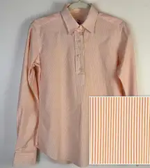 Ann Mashburn Orange White Striped Cotton Popover Shirt Blouse USA