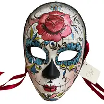 Day of the Dead  New Hand Painted Italian Masquerade Mask Red Rose Blue Flowers