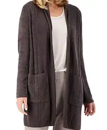 Barefoot Dreams CozyChic Lite Essential Cable Cardigan Sweater Blue Medium