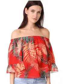 Rebecca Minkoff Women's Red‎ Floral Faith Off Shoulder Top Size Large Tropical