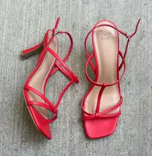 Women's Red Strappy Heels summer kitten heel comfortable