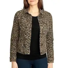 Nine West  Animal Print Cheetah Leopard Stretch Denim Sarah Jacket Size XXL